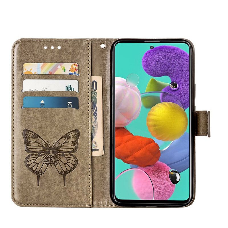 Capa Folio Para Samsung Galaxy A51 Design De Borboleta Com Cordão