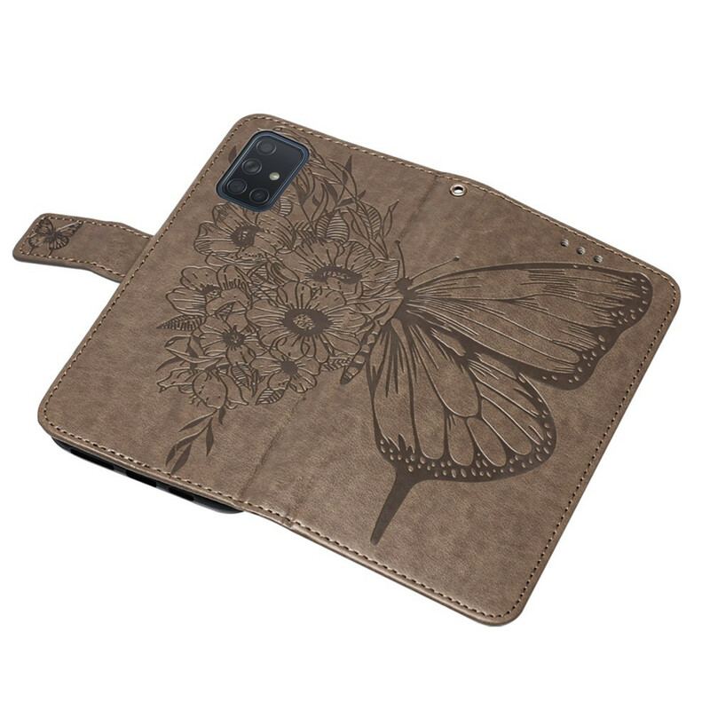 Capa Folio Para Samsung Galaxy A51 Design De Borboleta Com Cordão