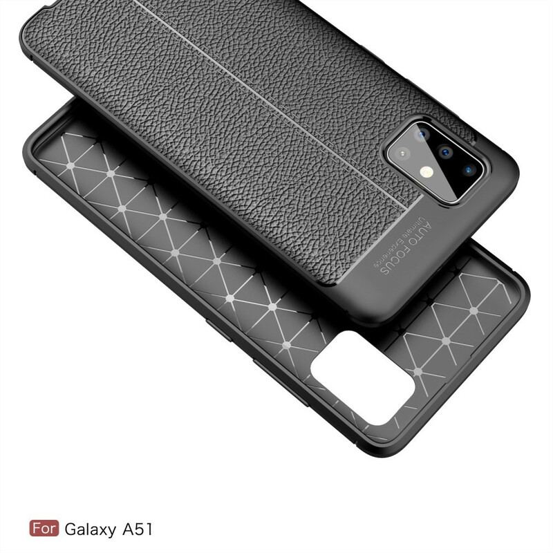 Capa Para Samsung Galaxy A51 Linha Dupla Efeito Couro Litchi