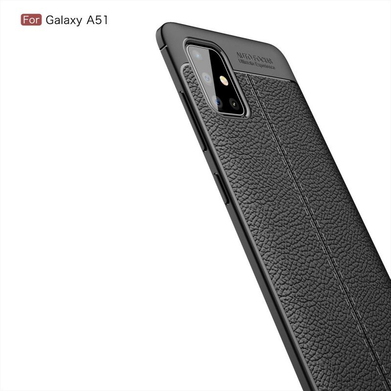 Capa Para Samsung Galaxy A51 Linha Dupla Efeito Couro Litchi