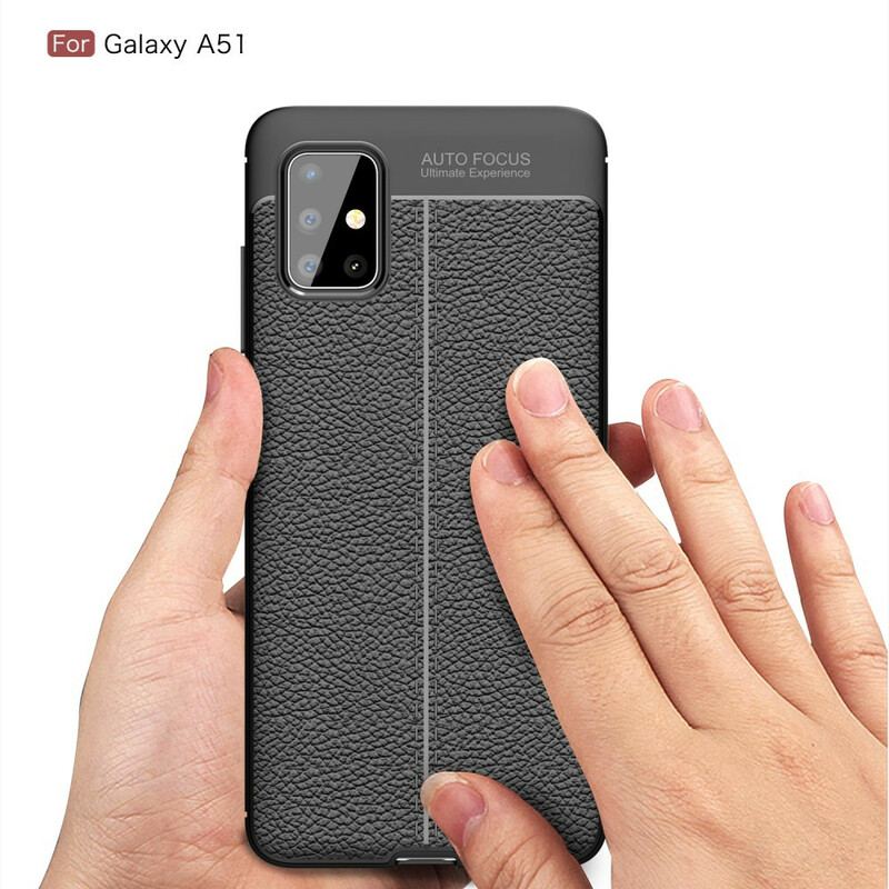 Capa Para Samsung Galaxy A51 Linha Dupla Efeito Couro Litchi