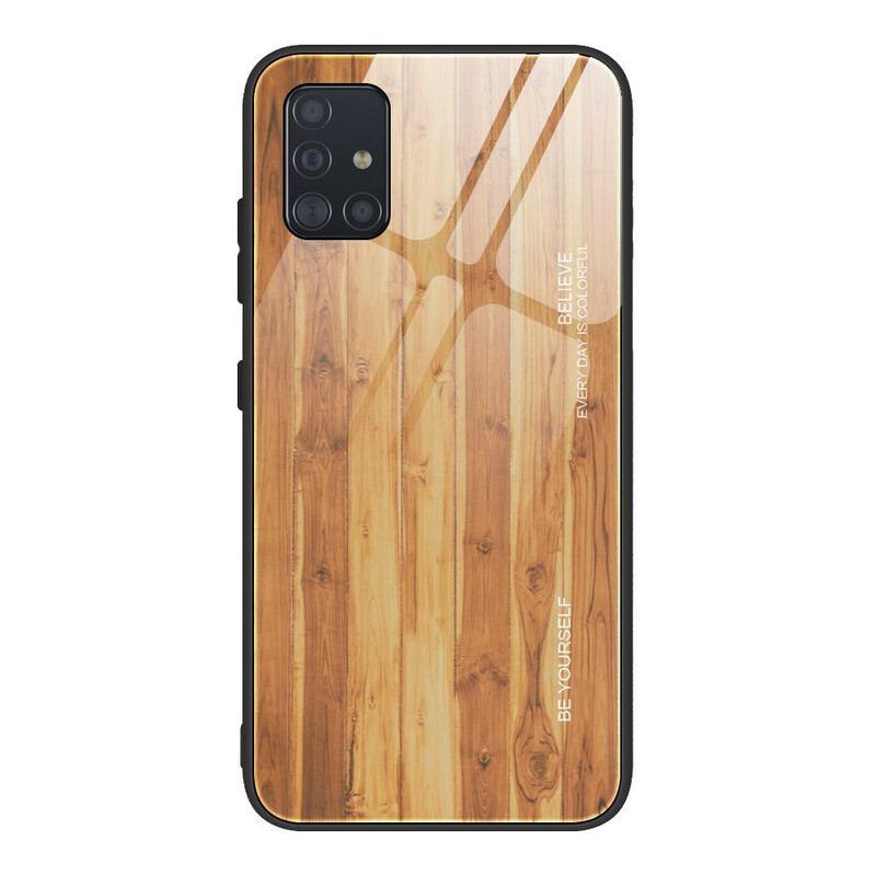 Capa Para Samsung Galaxy A51 Vidro Temperado Com Design De Madeira