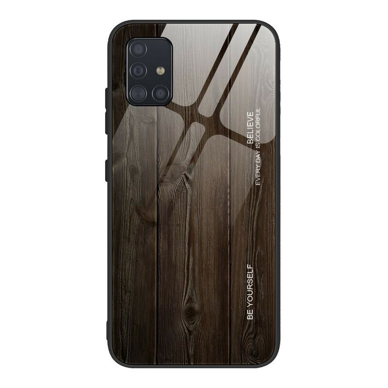 Capa Para Samsung Galaxy A51 Vidro Temperado Com Design De Madeira