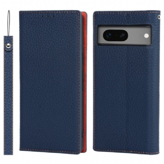 Capa De Celular Para Google Pixel 7A De Cordão Flip Correia De Couro Litchi Genuíno