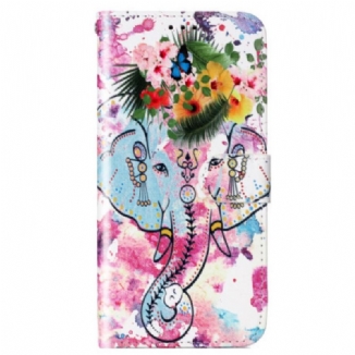 Capa De Couro Para Google Pixel 7A De Cordão Elefante Aquarela Com Alça