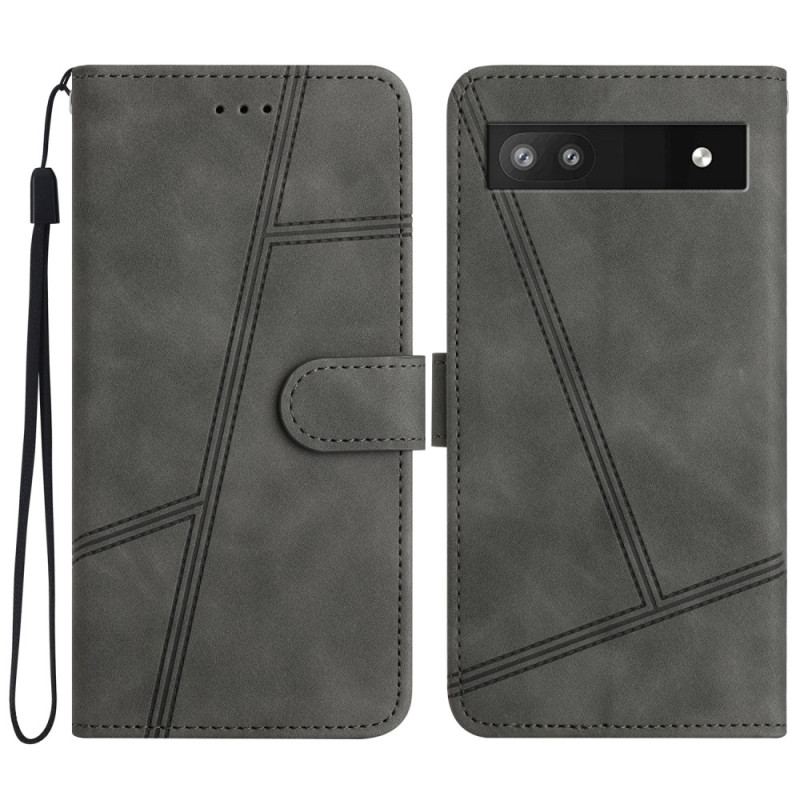 Capa De Couro Para Google Pixel 7A De Cordão Estilo De Couro Geométrico Com Tiras