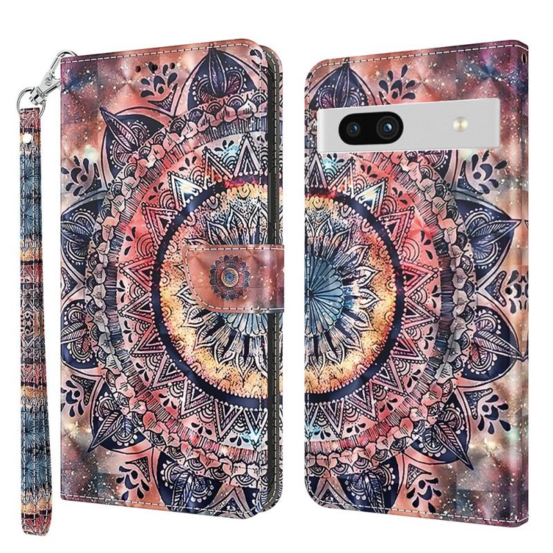 Capa De Couro Para Google Pixel 7A De Cordão Mandala Em Aquarela Com Tiras