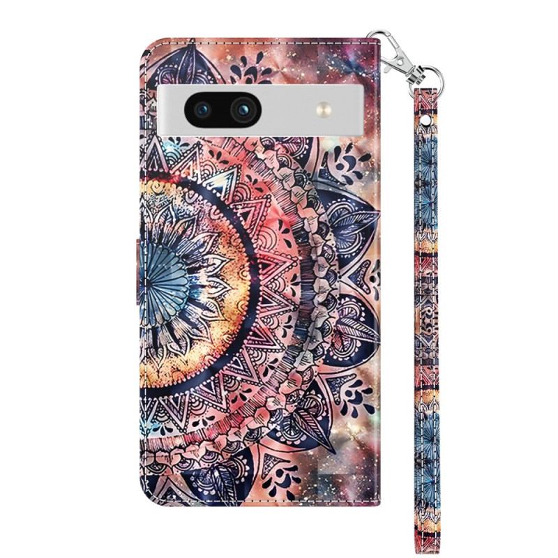 Capa De Couro Para Google Pixel 7A De Cordão Mandala Em Aquarela Com Tiras