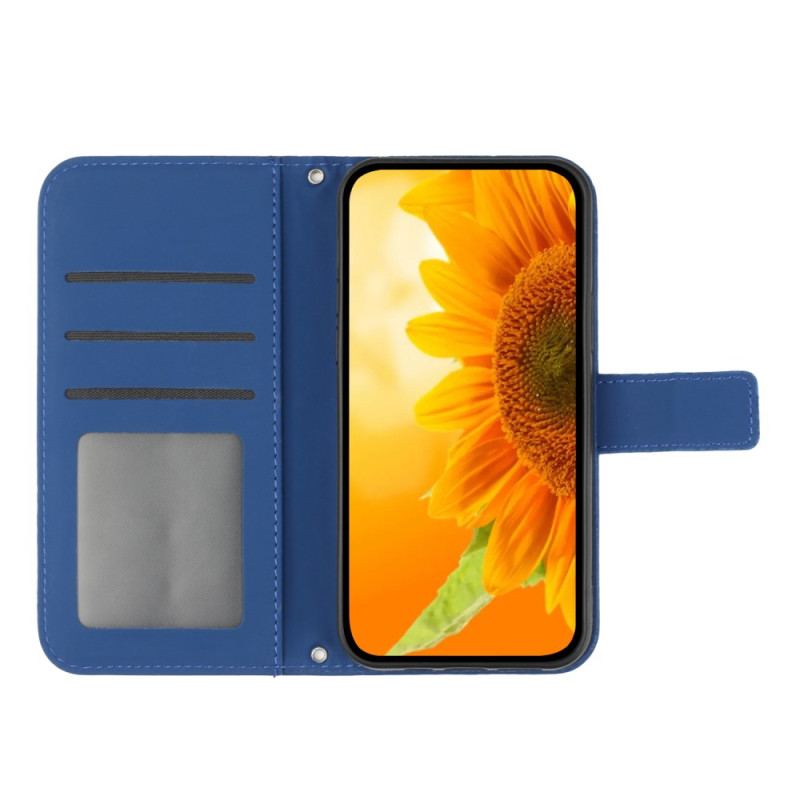 Capa De Couro Para Google Pixel 7A Flor Com Alça De Ombro