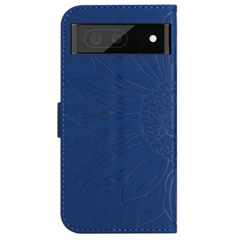 Capa De Couro Para Google Pixel 7A Flor Com Alça De Ombro