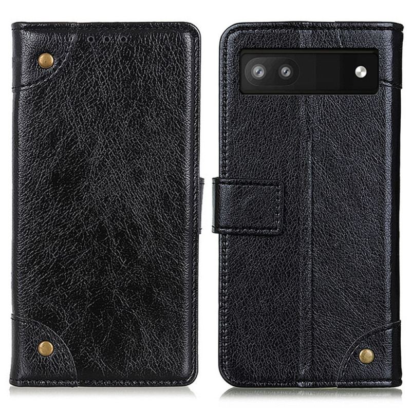 Capa De Couro Para Google Pixel 7A Rebites Vintage Estilo Couro Napa