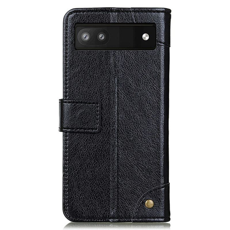 Capa De Couro Para Google Pixel 7A Rebites Vintage Estilo Couro Napa