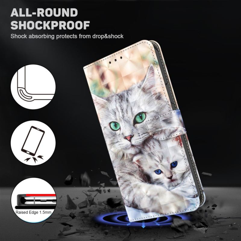 Capa Em Pele Para Google Pixel 7A De Cordão Família De Gatos Strappy