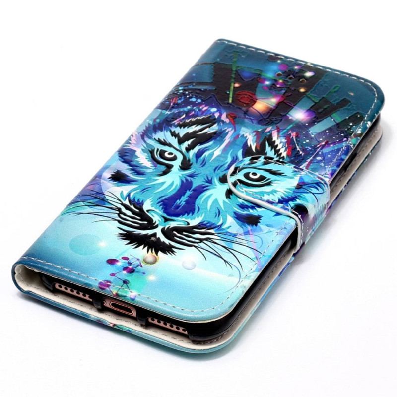 Capa Em Pele Para Google Pixel 7A De Cordão Tigre Colorido Com Cordão