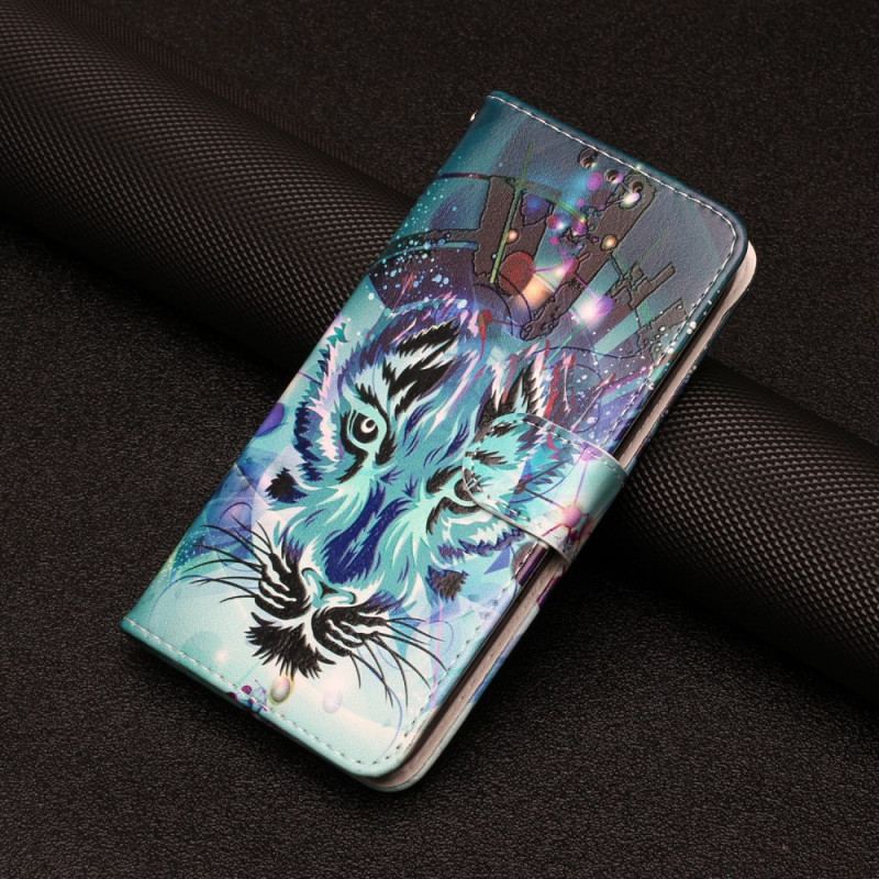 Capa Em Pele Para Google Pixel 7A De Cordão Tigre Colorido Com Cordão