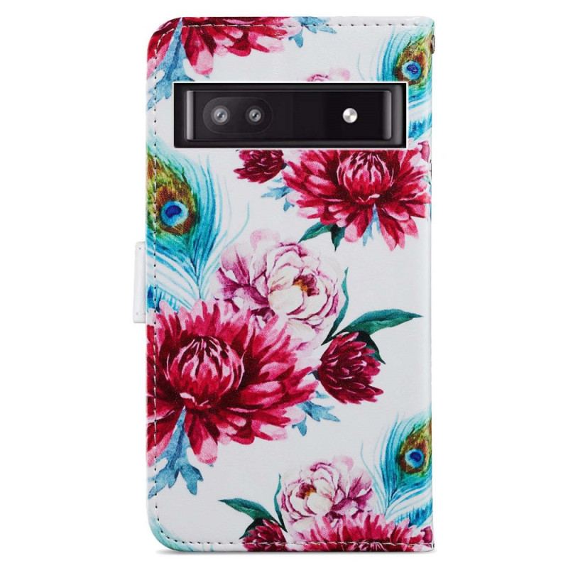 Capa Em Pele Para Google Pixel 7A Floral