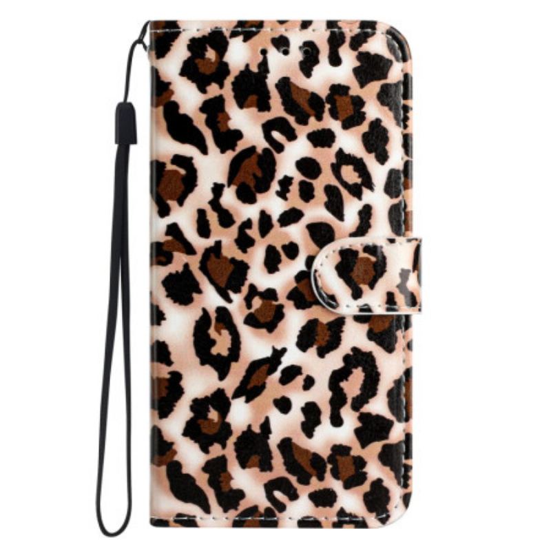 Capa Flip Para Google Pixel 7A De Cordão Estampa De Leopardo Com Tiras