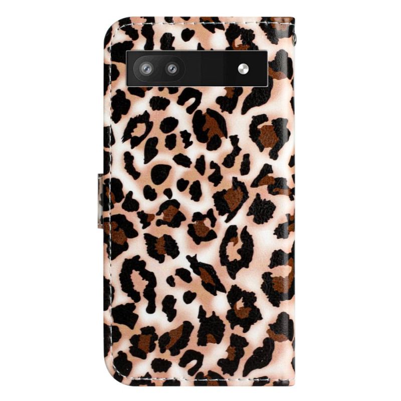 Capa Flip Para Google Pixel 7A De Cordão Estampa De Leopardo Com Tiras