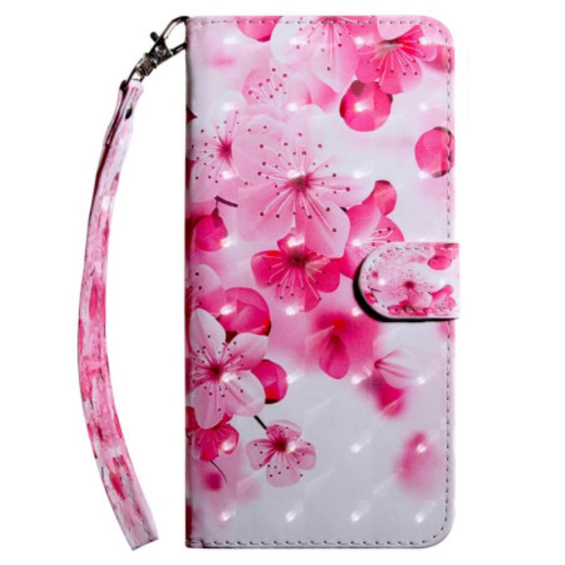 Capa Flip Para Google Pixel 7A De Cordão Flores Rosa Com Alça