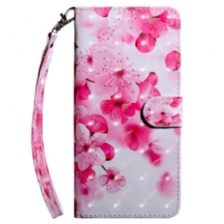 Capa Flip Para Google Pixel 7A De Cordão Flores Rosa Com Alça