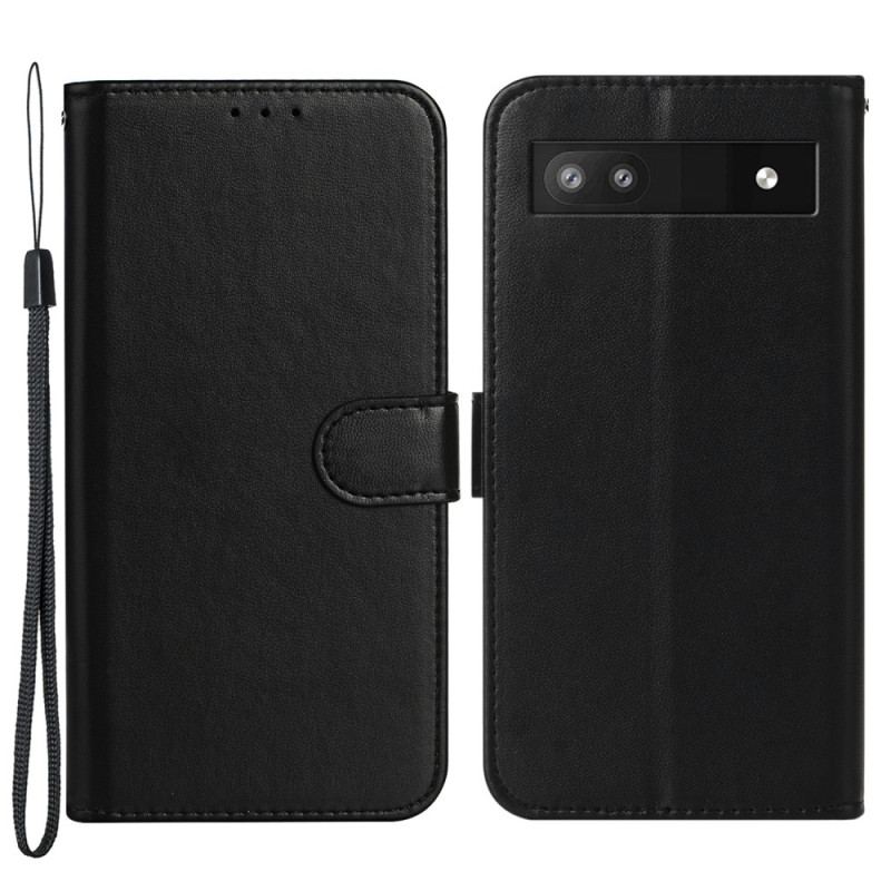 Capa Flip Para Google Pixel 7A De Cordão Imitação De Couro Com Alça