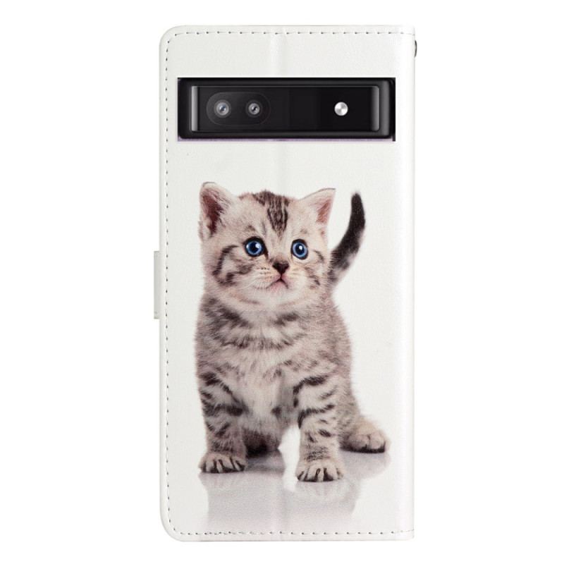 Capa Flip Para Google Pixel 7A De Cordão Lindo Gatinho Com Alça