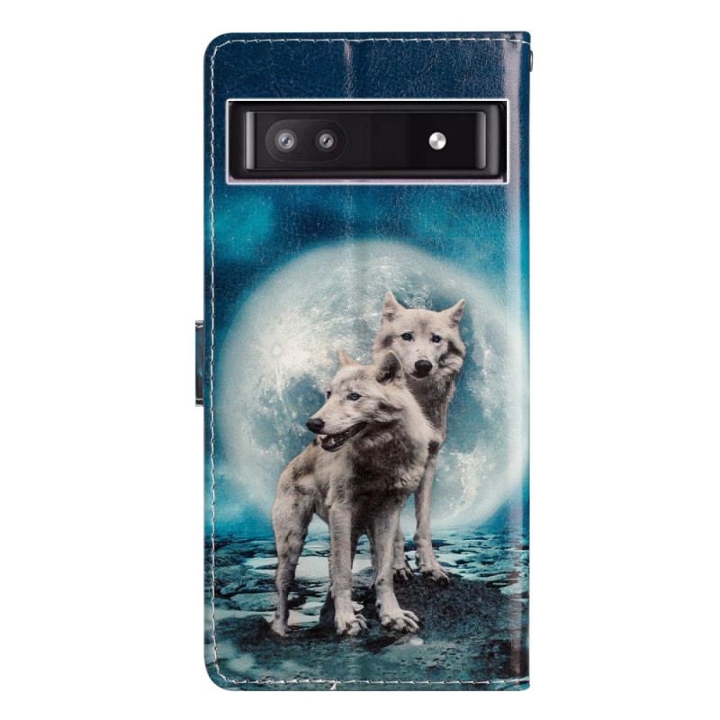 Capa Flip Para Google Pixel 7A De Cordão Lobos Luar Amarrados