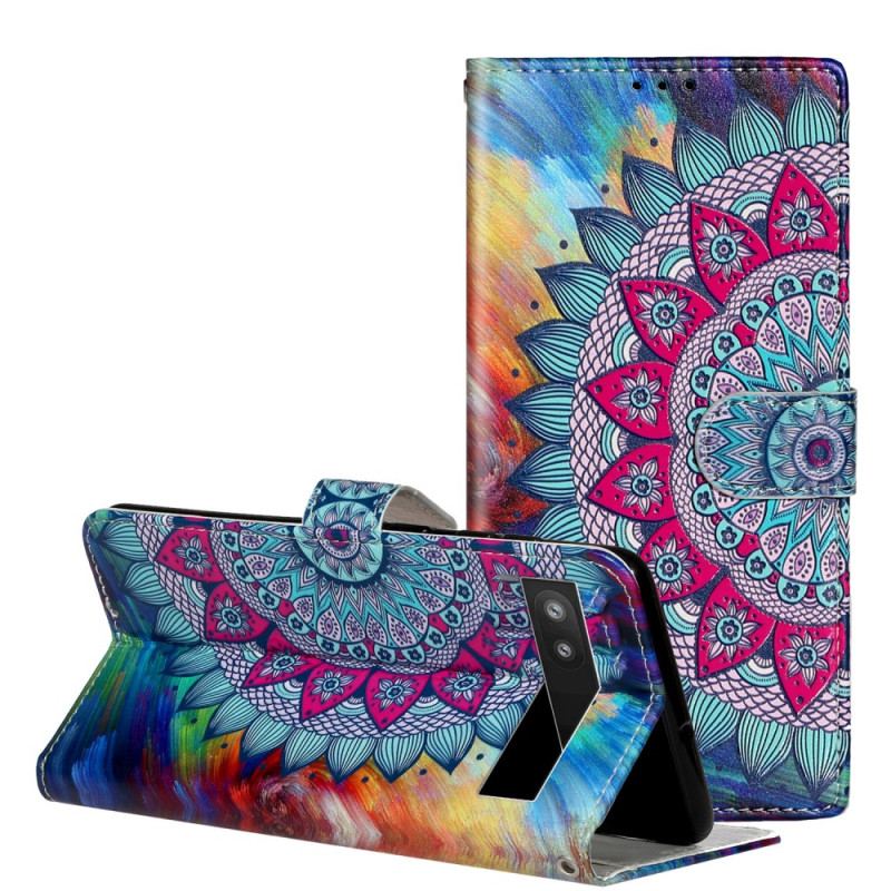 Capa Flip Para Google Pixel 7A De Cordão Mandala De Tiras Coloridas