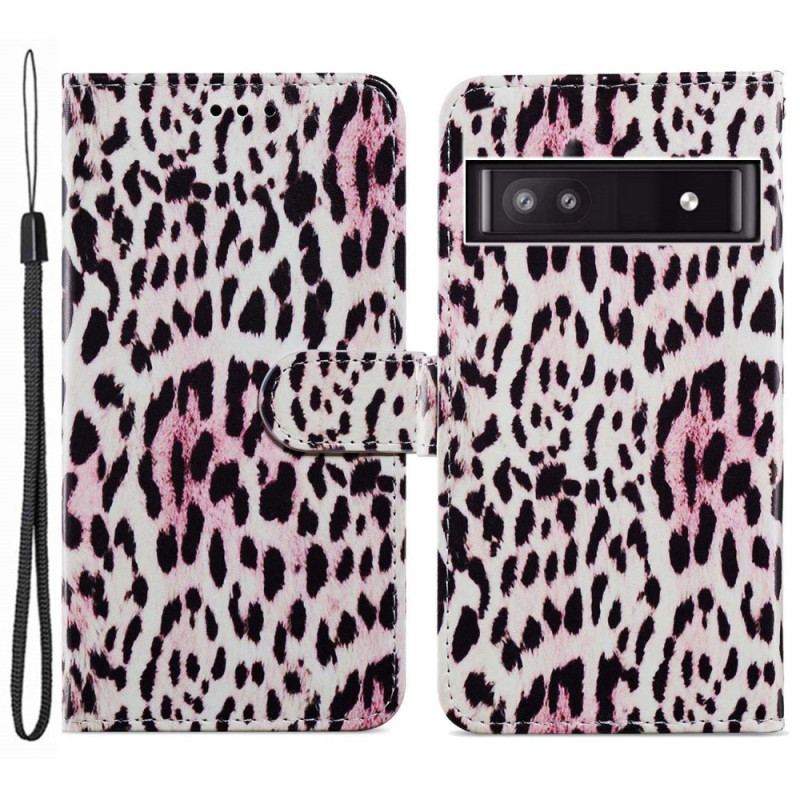 Capa Flip Para Google Pixel 7A De Cordão Strappy Efeito Leopardo