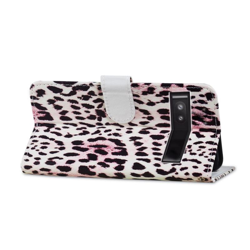 Capa Flip Para Google Pixel 7A De Cordão Strappy Efeito Leopardo