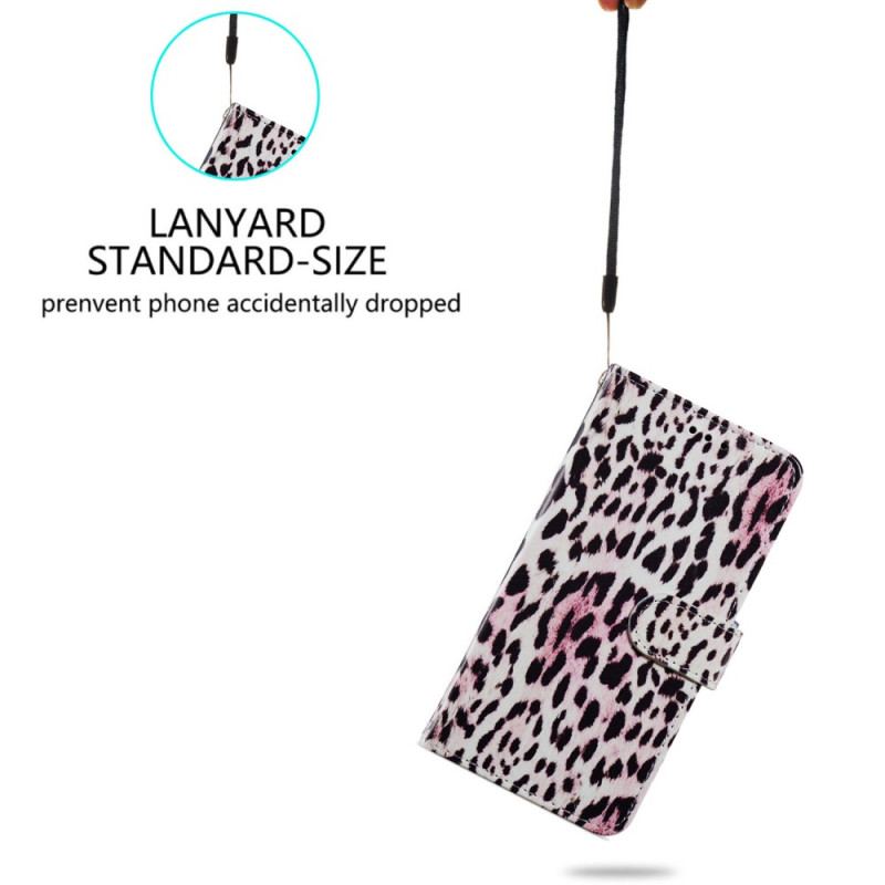 Capa Flip Para Google Pixel 7A De Cordão Strappy Efeito Leopardo