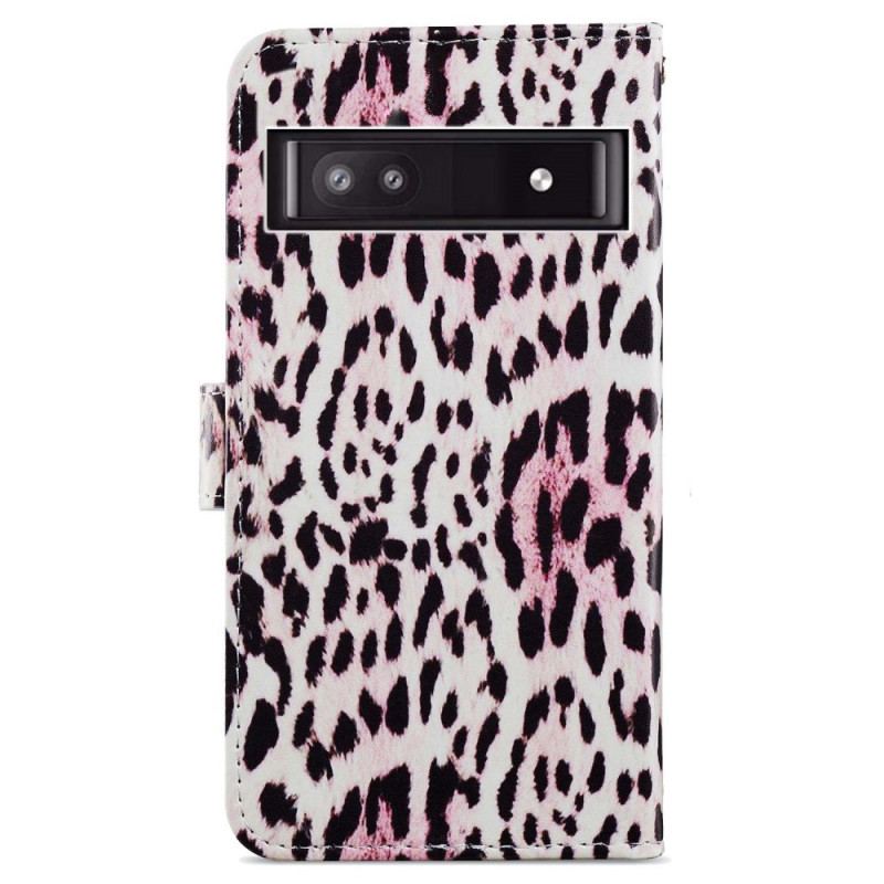 Capa Flip Para Google Pixel 7A De Cordão Strappy Efeito Leopardo