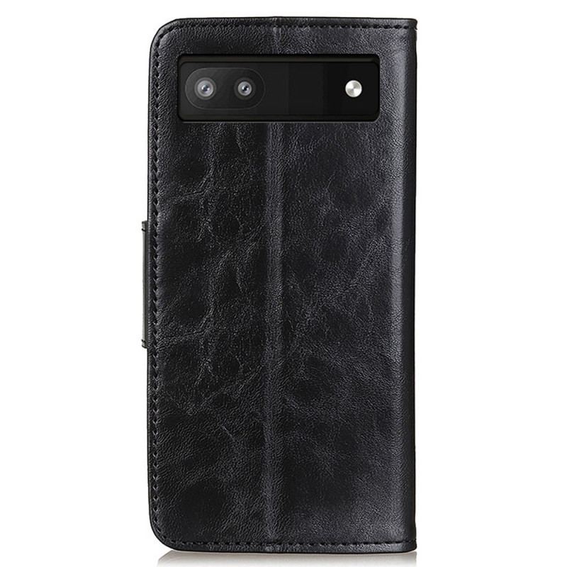 Capa Flip Para Google Pixel 7A Fecho Reversível De Couro Rachado