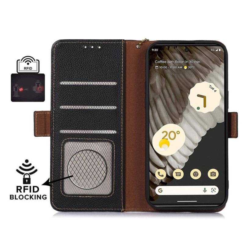 Capa Flip Para Google Pixel 7A Rfid De Couro Genuíno