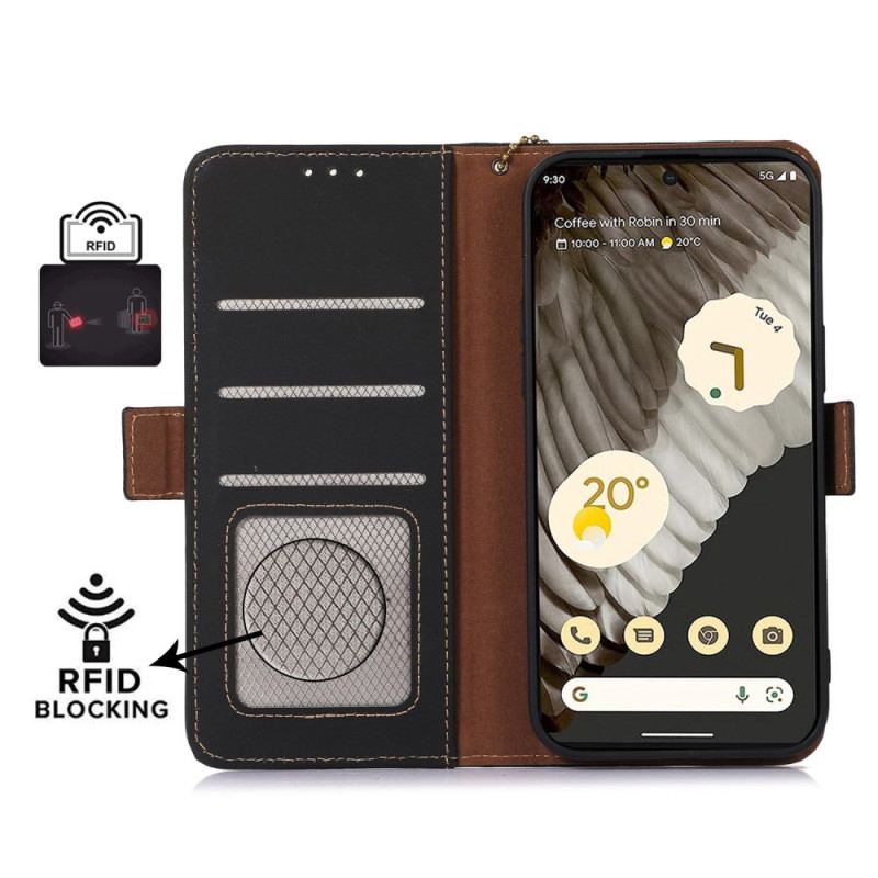 Capa Flip Para Google Pixel 7A Rfid De Couro Genuíno