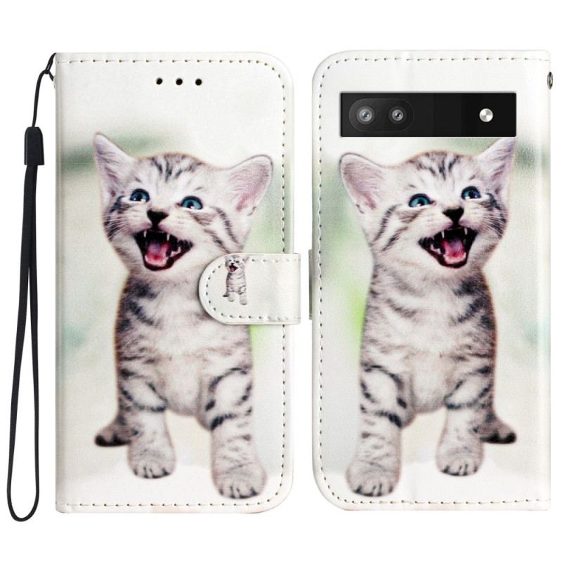 Capa Folio Para Google Pixel 7A De Cordão Gatinho Com Alça