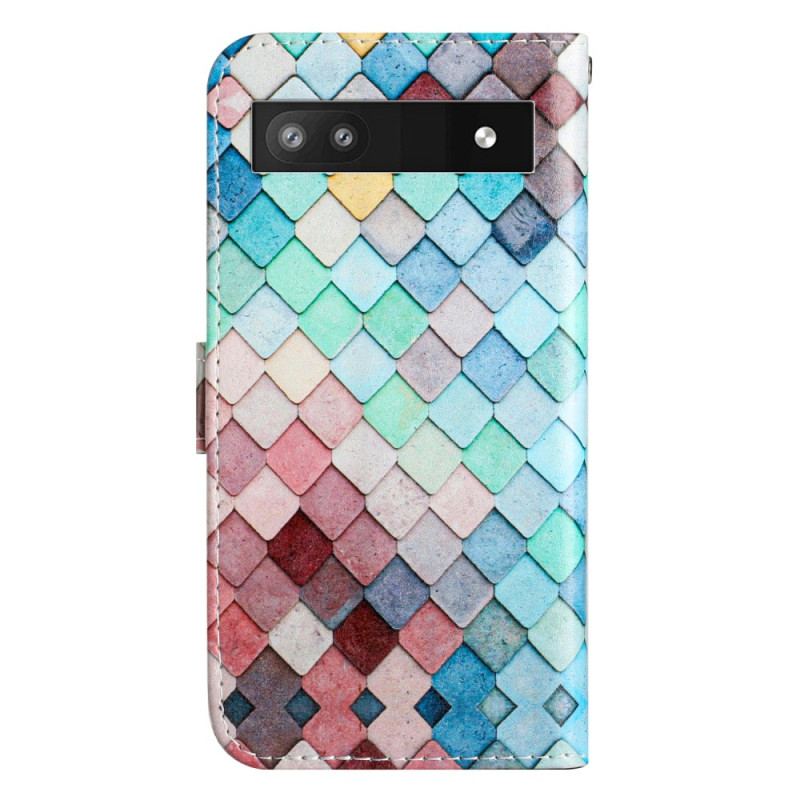 Capa Folio Para Google Pixel 7A De Cordão Grade De Tiras Coloridas