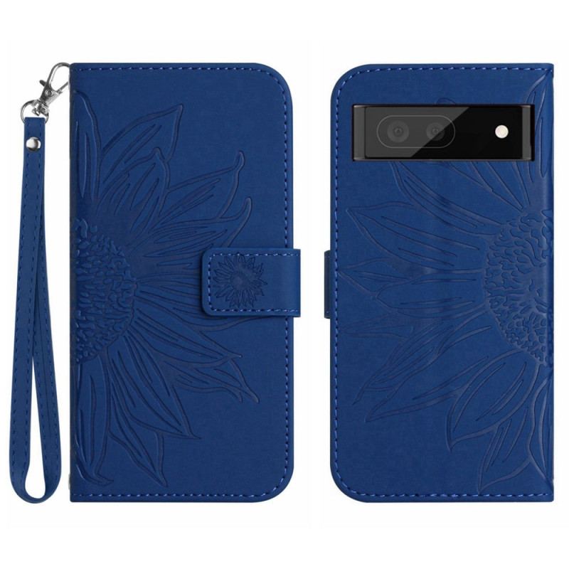 Capa Folio Para Google Pixel 7A Flor Com Cordão