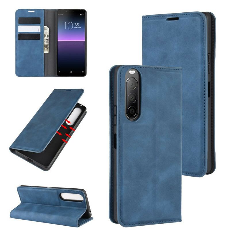 Capa De Celular Para Sony Xperia 10 II Flip Efeito Couro Macio