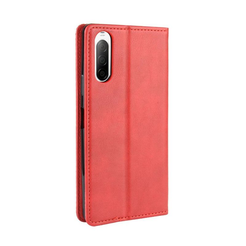 Capa De Celular Para Sony Xperia 10 II Flip Efeito Couro Vintage Estilizado