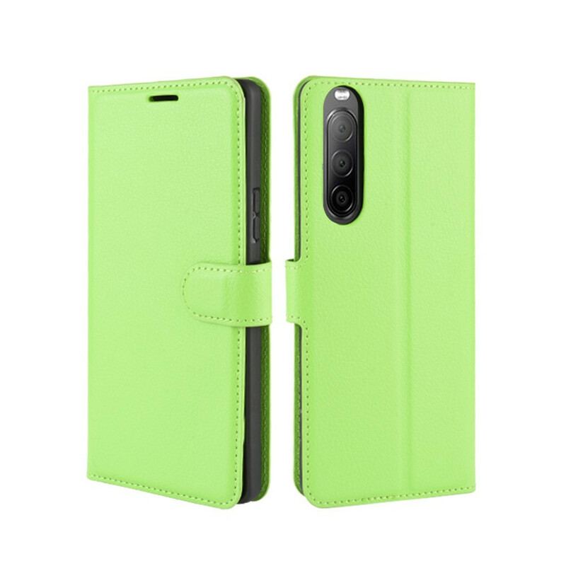 Capa Folio Para Sony Xperia 10 II Couro Sintético De Lichia