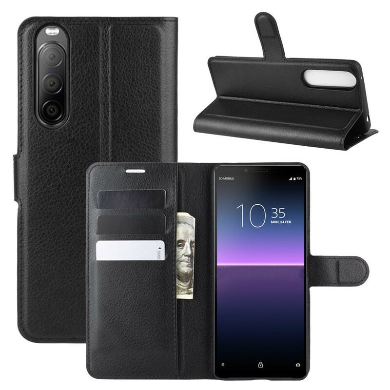 Capa Folio Para Sony Xperia 10 II Couro Sintético De Lichia