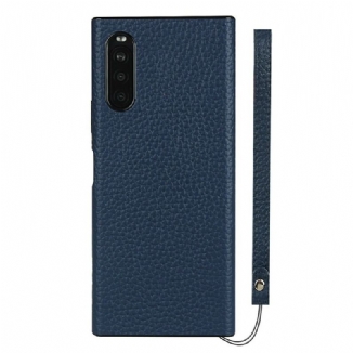 Capa Para Sony Xperia 10 II Couro Litchi Genuíno Com Alça