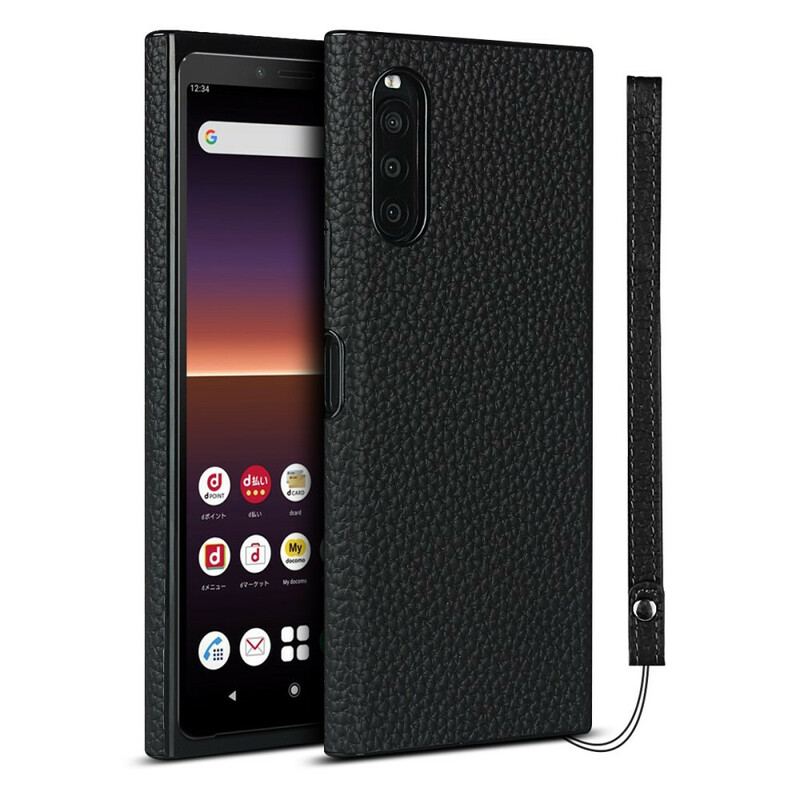 Capa Para Sony Xperia 10 II Couro Litchi Genuíno Com Alça