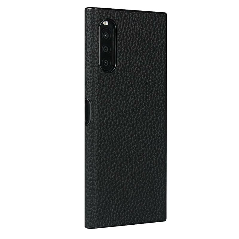 Capa Para Sony Xperia 10 II Couro Litchi Genuíno Com Alça