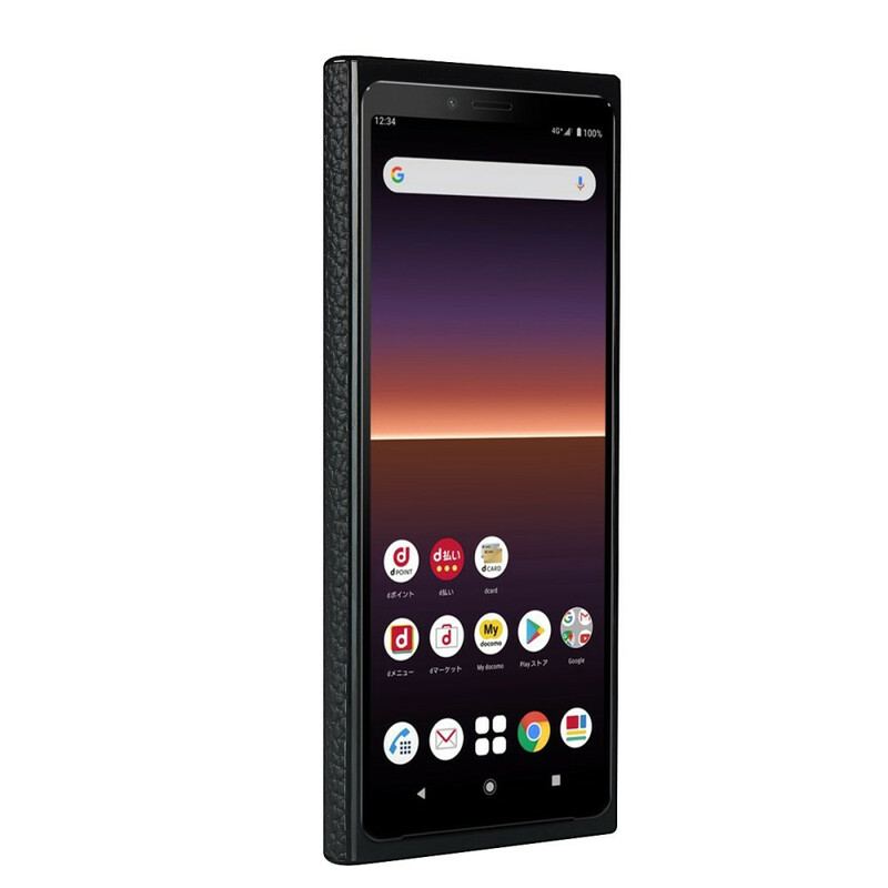 Capa Para Sony Xperia 10 II Couro Litchi Genuíno Com Alça