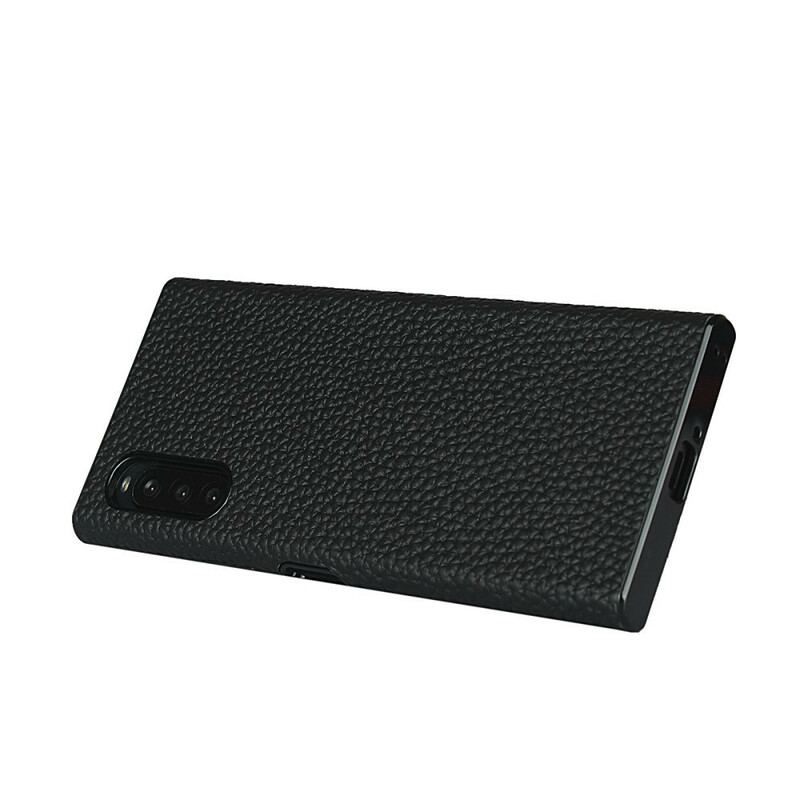 Capa Para Sony Xperia 10 II Couro Litchi Genuíno Com Alça