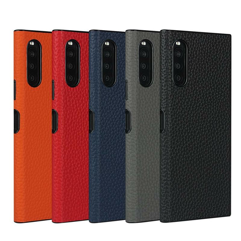 Capa Para Sony Xperia 10 II Couro Litchi Genuíno Com Alça